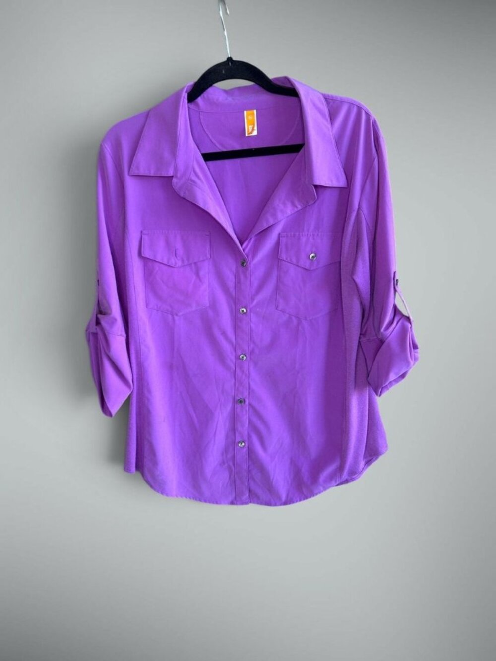 Lucy Lavender Purple Casual Athleisure Button Front Shirt Sleeve Tabs Size XL